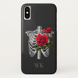 Vintag-Gothic-Rote Rosen Skeletton-Monogramm Case-Mate iPhone Hülle
