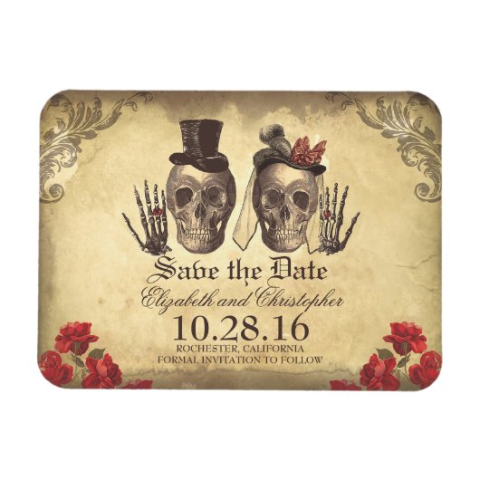 Vintag Gothic Skeleton Couple Save the Date Magnet (Horizontal)