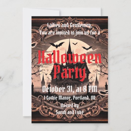 Vintag Gothic Spooky Beängstigend Halloween Einladung (Vorderseite)