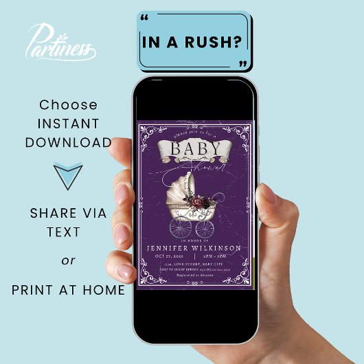 Vintag-gotische Lila Halloween-Kinderdusche Einladung