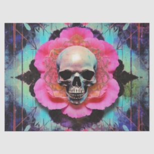 Vintag gotische Neon Rosa Rose Skull Decoupage Seidenpapier