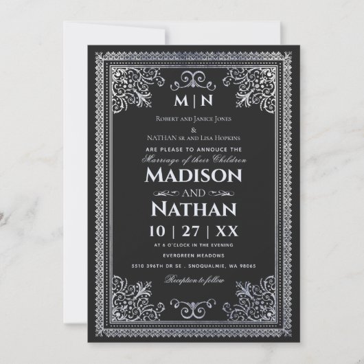 Vintag-gotische Silberhochzeit - Einladung (Vorderseite)