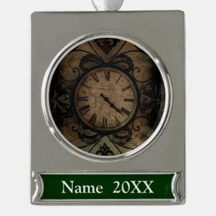 Vintag-gotische Wand-Uhrenstrahl Banner-Ornament Silber