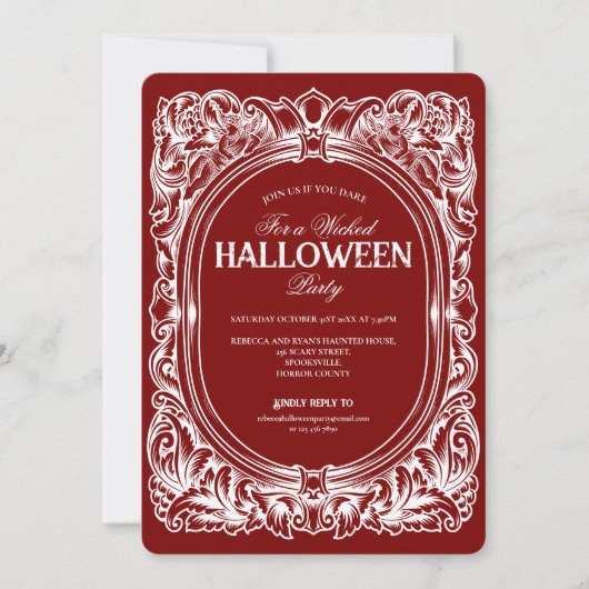 Vintag-gotisches Rotes Halloween-Party Einladung (Vorderseite)