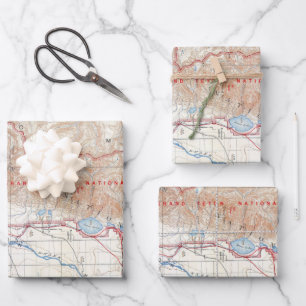 Vintag Grand Teton Nationalpark Wyoming Map Post Geschenkpapier Set