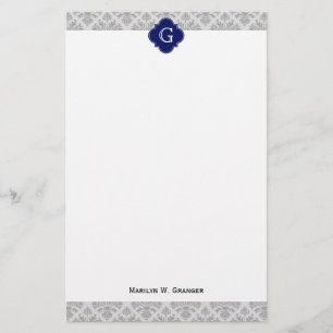 Vintag Grau auf Gray Damask #3 Monogram Briefpapier