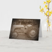 Vintag Graue Masseeisengittertraktor Foto sepia Karte (Gelbe Blume)