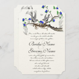 Vintag Grauvögel Royal Blue Cherry Blossom Einladung