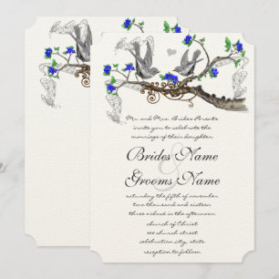 Vintag Grauvögel Royal Blue Cherry Blossom Einladung