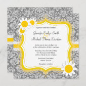 Vintag Gray Damask mit Daisy Einladung (Vorne/Hinten)