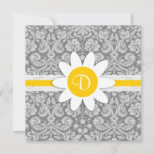 Vintag Gray Damask mit Daisy Einladung (Rückseite)