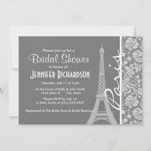 Vintag Gray Damask Paris Einladung (Vorderseite)