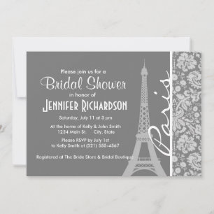 Vintag Gray Damask Paris Einladung