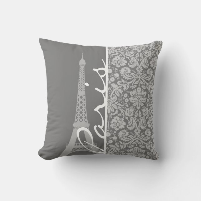 Vintag Gray Damask Paris Kissen (Vorderseite)