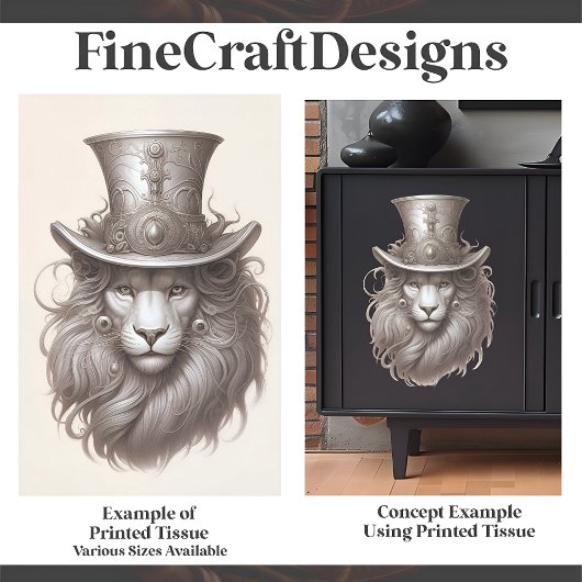 Vintag Gray Elegant Steampunk Lion E3M Decoupage Seidenpapier