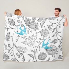 Vintag Gray Floral Aqua Blaue Aquamarine Vintage V Fleecedecke