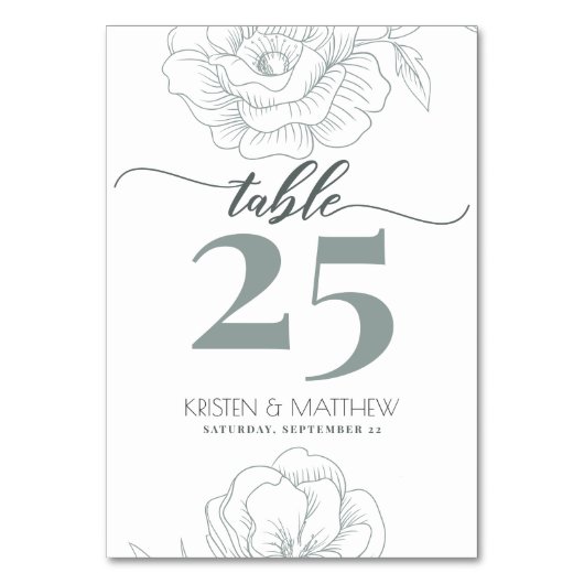 Vintag Gray Moderne Blumenzitat Hochzeit Tischnummer (Vorderseite)