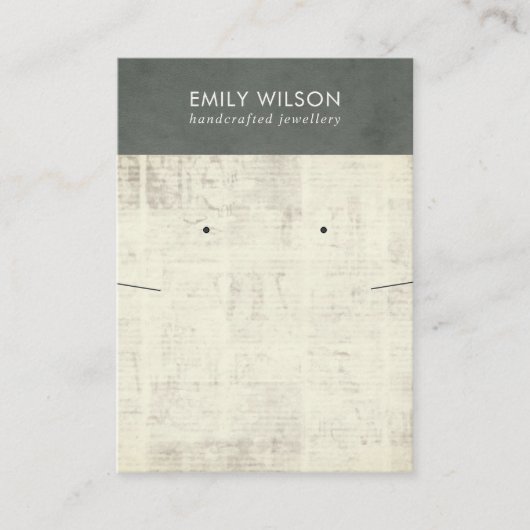 VINTAG GRAY NEWSPAPER NECKLACE EARRING DISPLAY BU VISITENKARTE (Vorderseite)