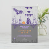 Vintag Gray Orange Lila Doodle Halloween Einladung (Stehend Vorderseite)