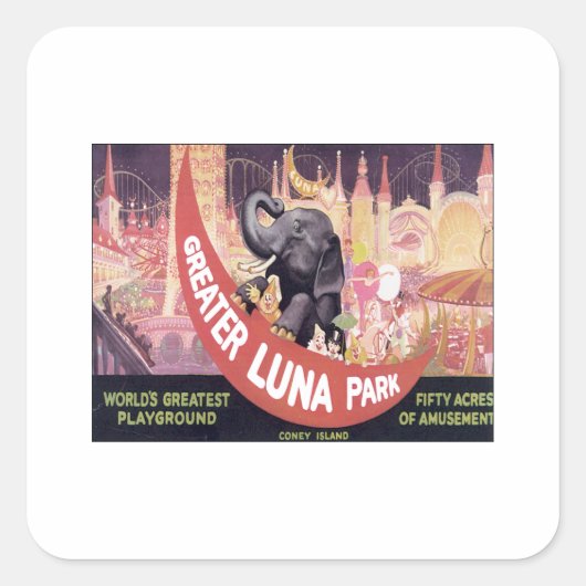 Vintag Greater Luna Park Quadratischer Aufkleber (Vorderseite)