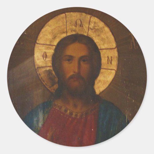 VINTAG GREEK ORTHODOX ICON RUNDER AUFKLEBER (Vorderseite)