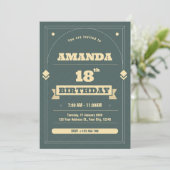 Vintag Green 18. Geburtstag Einladung (Stehend Vorderseite)