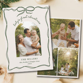 Vintag Green Bow Baby's 1. Weihnachtsfamilie Holi Feiertagskarte