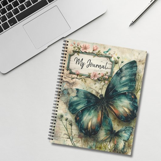 Vintag Green Butterfly Collage Journal Notizblock