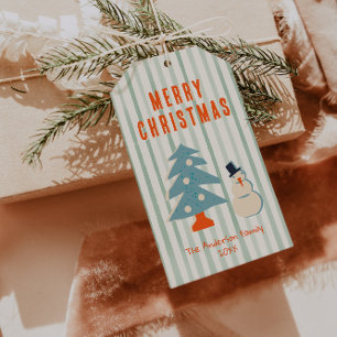 Vintag Green Christmas Funky Fun Illustriert Geschenkanhänger