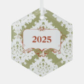 Vintag Green Damask Weihnachtsschmuck (Vorderseite)