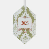 Vintag Green Damask Weihnachtsschmuck (Vorderseite Rechts)