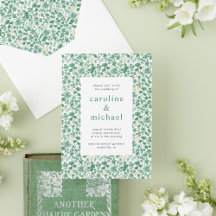 Vintag Green Ditzy Floral Wedding Einladung
