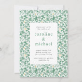 Vintag Green Ditzy Floral Wedding Einladung (Vorderseite)