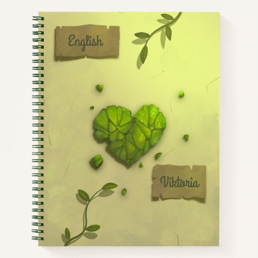 Vintag Green Floral Heart School Notebook Notizblock (Vorderseite)