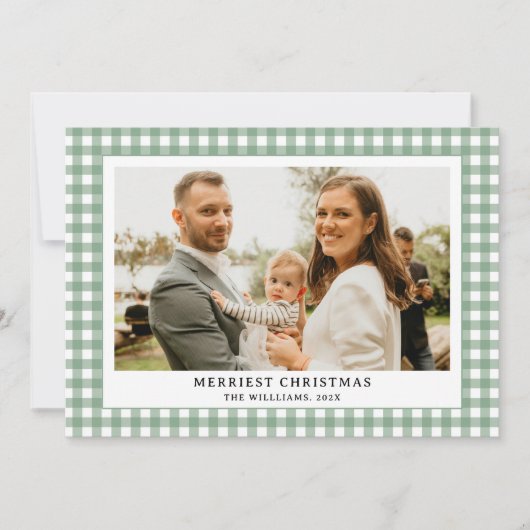 Vintag Green Gingham Kariert Foto Weihnachten (Vorderseite)