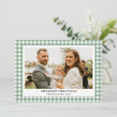 Vintag Green Gingham Kariert Foto Weihnachten (Stehend Vorderseite)