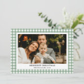 Vintag Green Gingham Kariert Foto Weihnachten (Stehend Vorderseite)