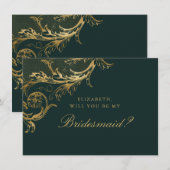 Vintag Green Gold Floral Damask Bridesmaid Einladung (Vorne/Hinten)