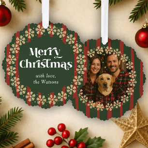 Vintag Green Kariert Patches Ein Foto Weihnachten Ornament Karte