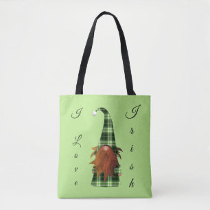 Vintag Green kariert St Patrick Gnome I Liebe Iris Tasche