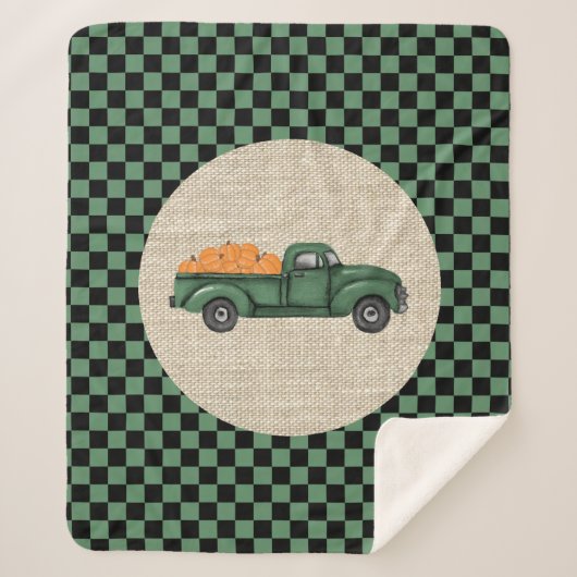 Vintag Green Pumpkin Truck Sherpa Blanket Sherpadecke (Vorderseite)