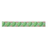 Vintag Green Red Holly Leaf Satinband (Vorderseite)