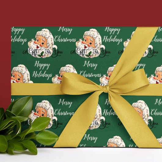 Vintag Green Santa Claus Face Retro Weihnachten Geschenkpapier