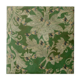Vintag Green Tan Damask Blumendrachenfliegen Fliese
