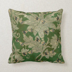 Vintag Green Tan Damask Blumendrachenfliegen Kissen