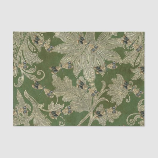 Vintag Green Tan Damask Blumendrachenfliegen Seidenpapier (Vorderseite)