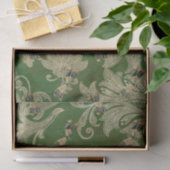 Vintag Green Tan Damask Blumendrachenfliegen Seidenpapier (Geschenk)