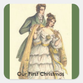 Vintag Green Viktorianisch unsere ersten Weihnacht Quadratischer Aufkleber