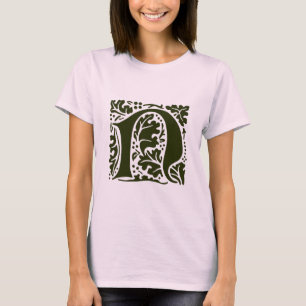 Vintag Green William Morris Letter N Monogram T-Shirt