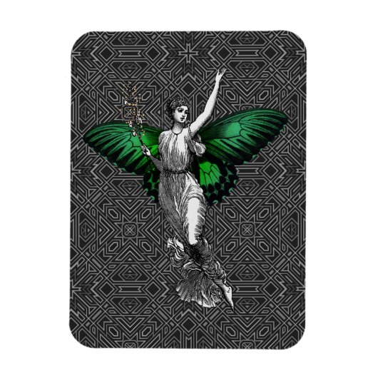 Vintag Green Wing Fairy Art Deco Magnet (Vertikal)